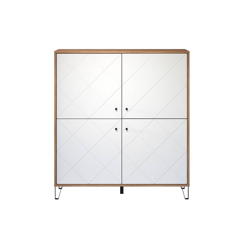 Foto van Touchwo dressoir 4 deuren eiken decor, wit mat.