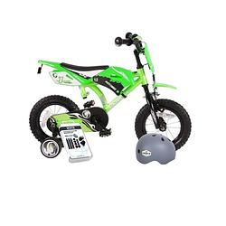 Foto van Volare kinderfiets motorbike - 12 inch - groen - inclusief fietshelm + accessoires