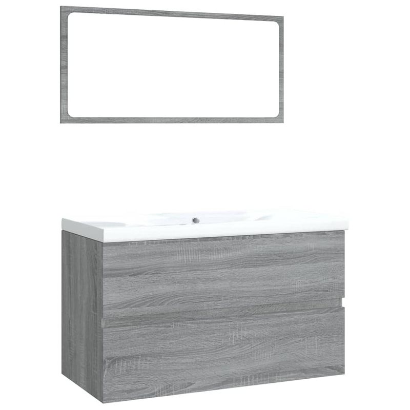 Foto van The living store wastafelkast grijs sonoma eiken - badkamermeubelset met lade - 80x39.5x45 cm