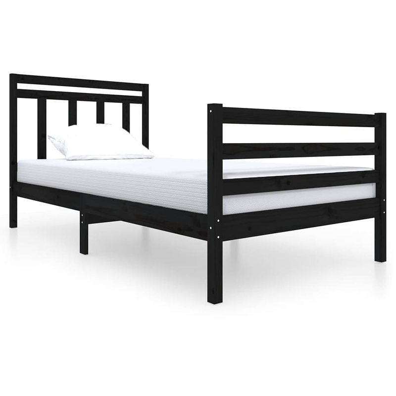 Foto van The living store bedframe grenenhout zwart - 205.5 x 106 x 100 cm - geschikt voor 100 x 200 cm matras - montage vereist