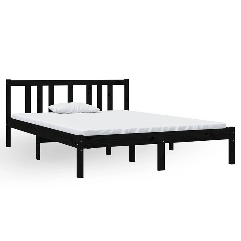 Foto van The living store bedframe - houten bedframe - 195.5 x 140.5 x 69.5 cm - zwart - geschikt voor matras van 135 x 190 cm -