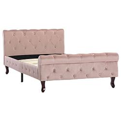 Foto van The living store bedframe classic - roze - 226 x 106.5 x 74 cm - gemaakt van fluweel - multiplex - staal en