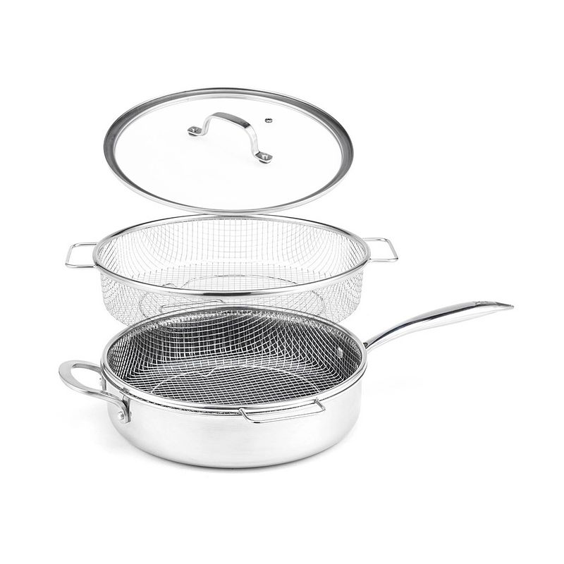 Foto van Livington titan pan - gecoate roestvrijstalen pan 28 cm met diamanten antiaanbaklaag - ovenvaste hoge pan voor alle soor