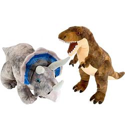 Foto van Setje van 2x dinosaurus knuffels t-rex en triceratops van 25 cm - knuffeldier