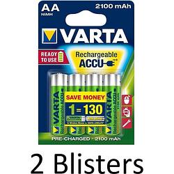 Foto van 8 stuks (2 blisters a 4 st) varta oplaadbare batterijen aa 2100 mah