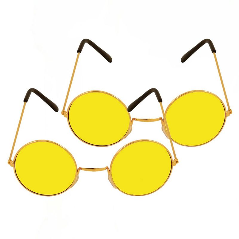 Foto van Gele hippie flower power set van 2 zonnebrillen met ronde glazen - verkleedbrillen
