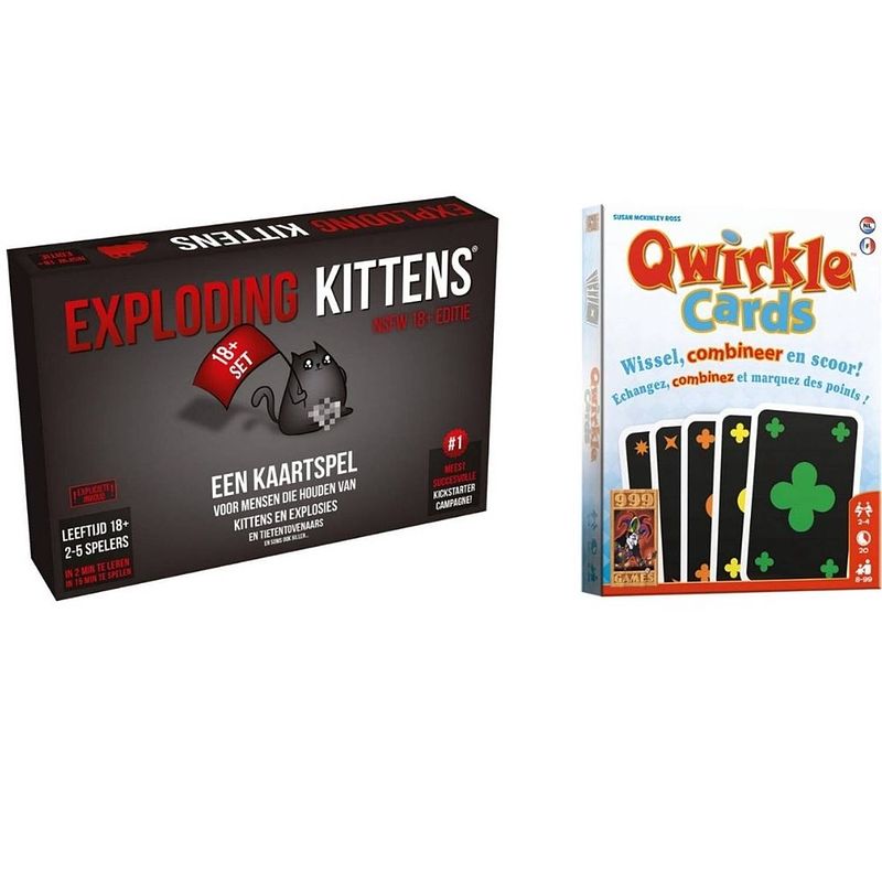 Foto van Spellenbundel - kaartspel - 2 stuks - exploding kittens nsfw (18+) & qwirkle