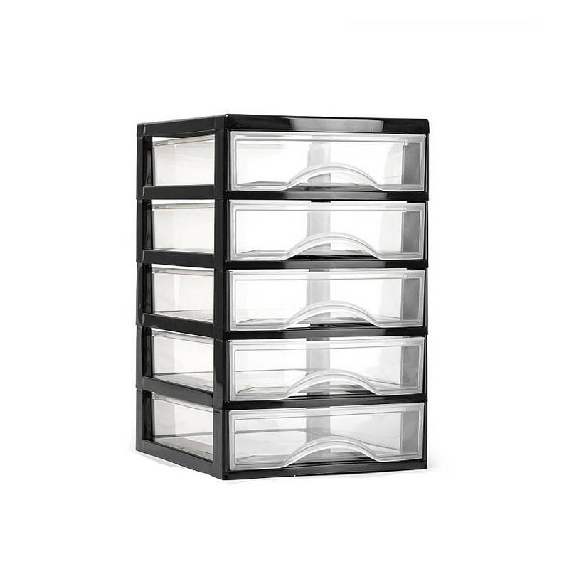 Foto van Plasticforte ladeblokje/bureau organizer 5x lades - zwart/transparant - l18 x b21 x h28 cm - plastic - ladeblok