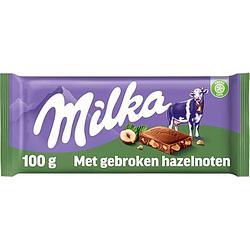 Foto van Milka chocolade reep met gebroken hazelnoten 100g bij jumbo