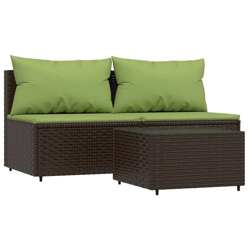 Foto van Vidaxl 3-delige loungeset met kussens poly rattan bruin