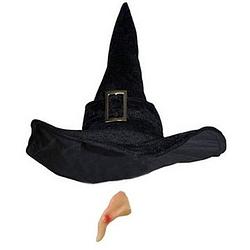 Foto van Heksen accessoires set fluwelen hoed met neus voor dames