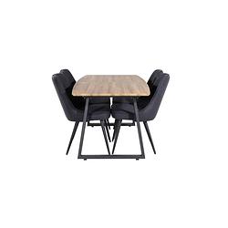 Foto van Incanabl eethoek eetkamertafel udtræksbord længde cm 160 / 200 el hout decor en 4 velvet deluxe eetkamerstal zwart.