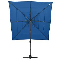 Foto van The living store parasol 250 x 250 cm - uv-beschermend polyester - aluminium paal - inklapbaar - azuurblauw