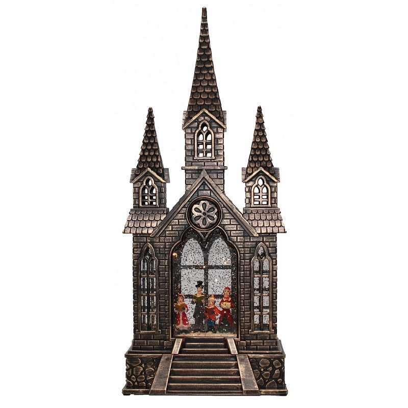 Foto van Peha kerk kerst led 14 x 46 cm staal/glas bruin