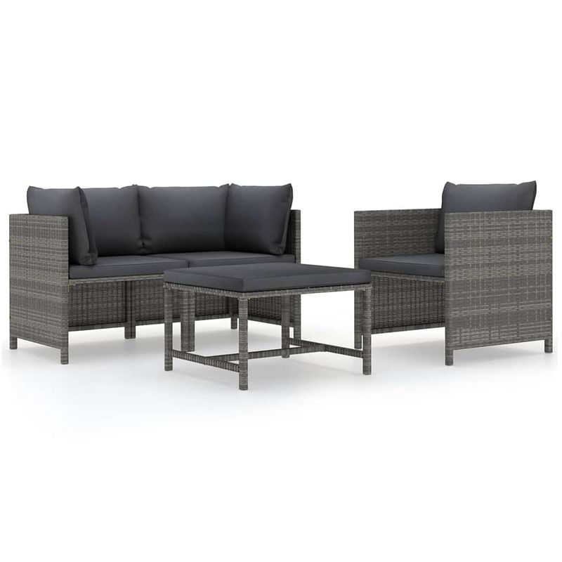 Foto van Vidaxl 4-delige loungeset met kussens poly rattan grijs