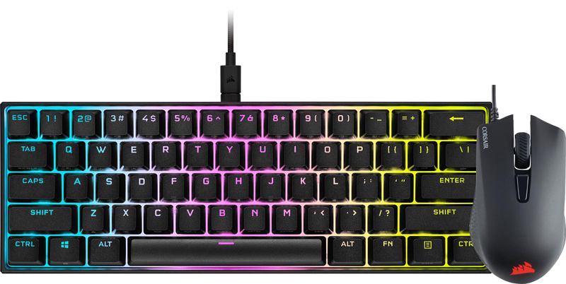 Foto van Corsair k65 rgb mini gaming toetsenbord qwerty + corsair harpoon pro gaming muis