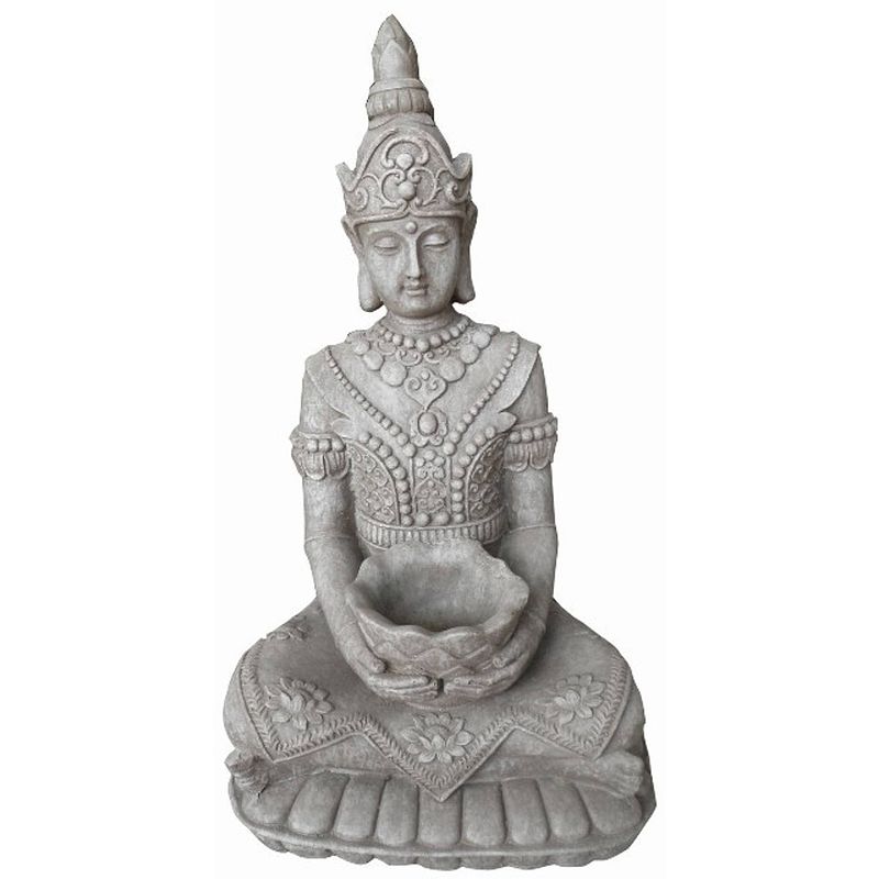 Foto van Boeddha kwan yin met bak 36x26x66 cm licht grijs fiberclay