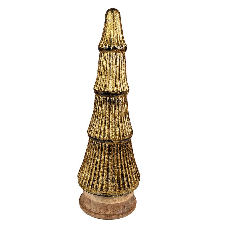 Foto van Clayre & eef kerstdecoratie kerstboom 44 cm goudkleurig hout glas decoratief figuur decoratieve accessoires