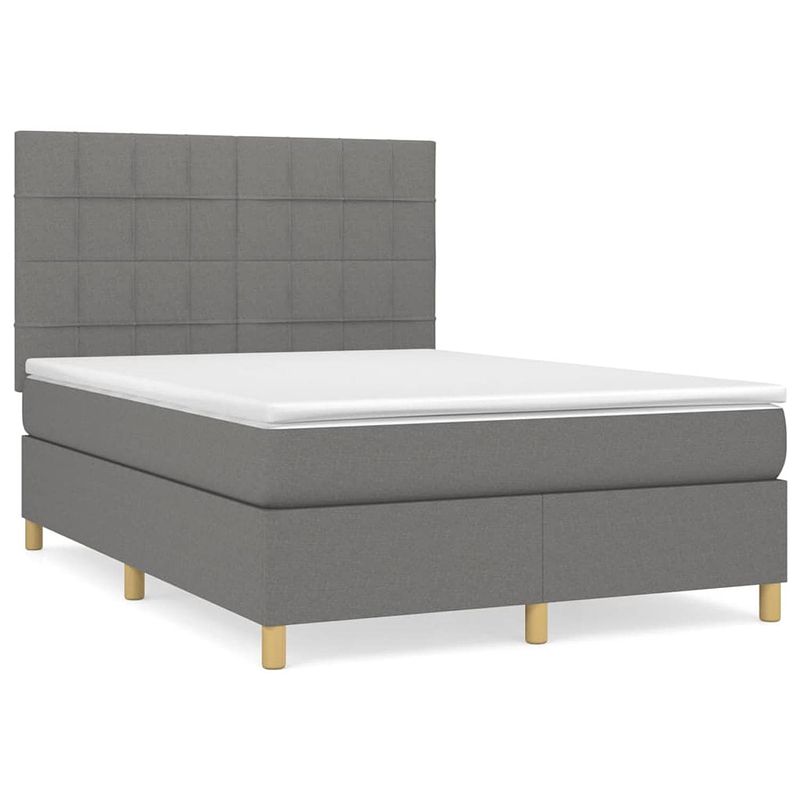 Foto van The living store boxspringbed luxe - donkergrijs - 203 x 144 x 118/128 cm - pocketvering matras - middelharde