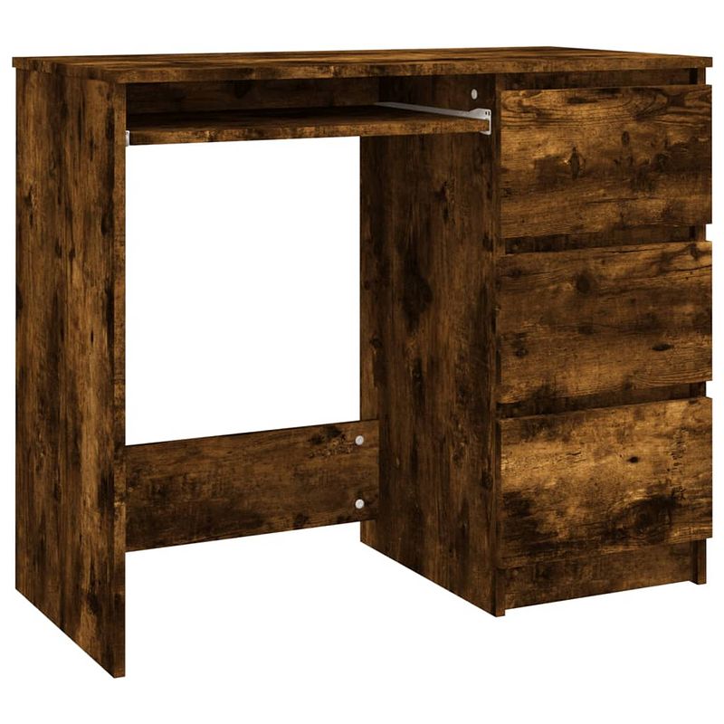 Foto van The living store bureau gerookt eiken - 90x45x76 cm - met 3 lades - montage vereist