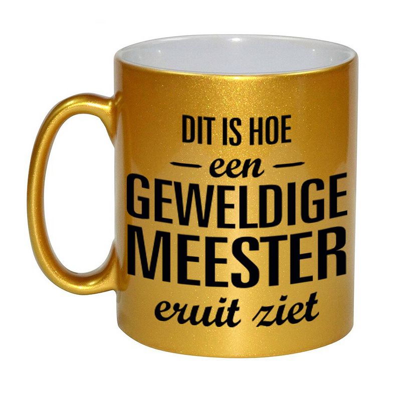 Foto van Gouden geweldige meester cadeau koffiemok / theebeker 330 ml - feest mokken