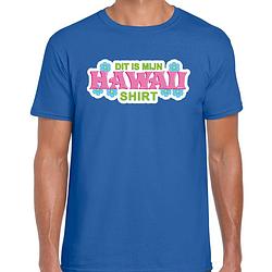 Foto van Hawaii shirt zomer t-shirt blauw met roze letters voor heren s - feestshirts