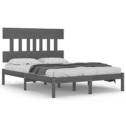 Foto van The living store houten bedframe - grijs - 140 x 200 cm - massief grenenhout