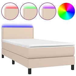 Foto van Vidaxl boxspring met matras en led kunstleer cappuccinokleur 90x200 cm