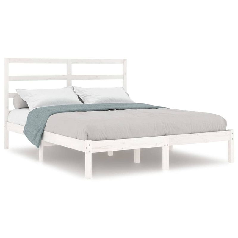 Foto van The living store houten bedframe - 205.5 x 156 x 100 cm - hoogwaardig grenenhout - stevige lattenbodem - comfortabel