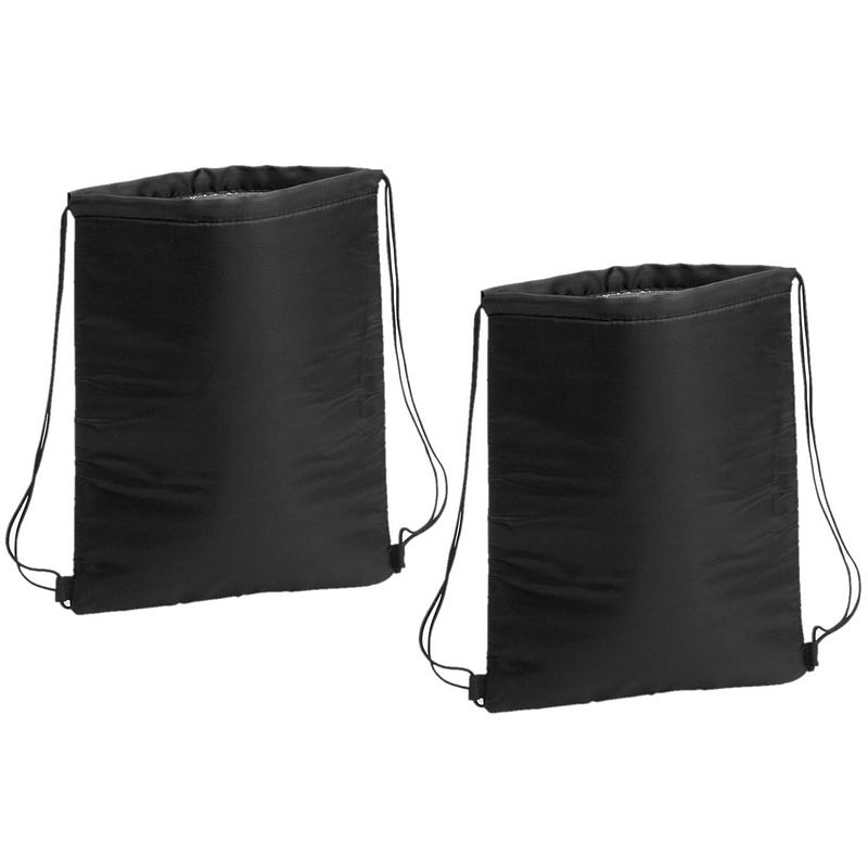 Foto van 2x stuks zwarte koeltas rugzak/gymtas 32 x 42 cm met drawstring/rijgkoord - koeltas