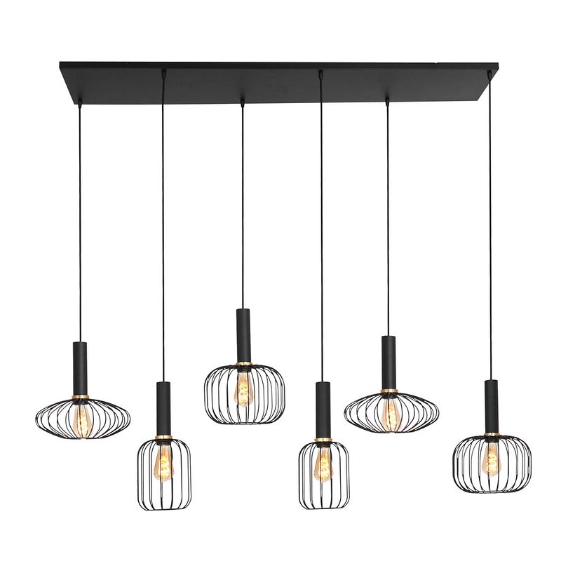 Foto van Moderne hanglamp - mexlite - metaal - modern - e27 - l: 45cm - voor binnen - woonkamer - eetkamer - zwart