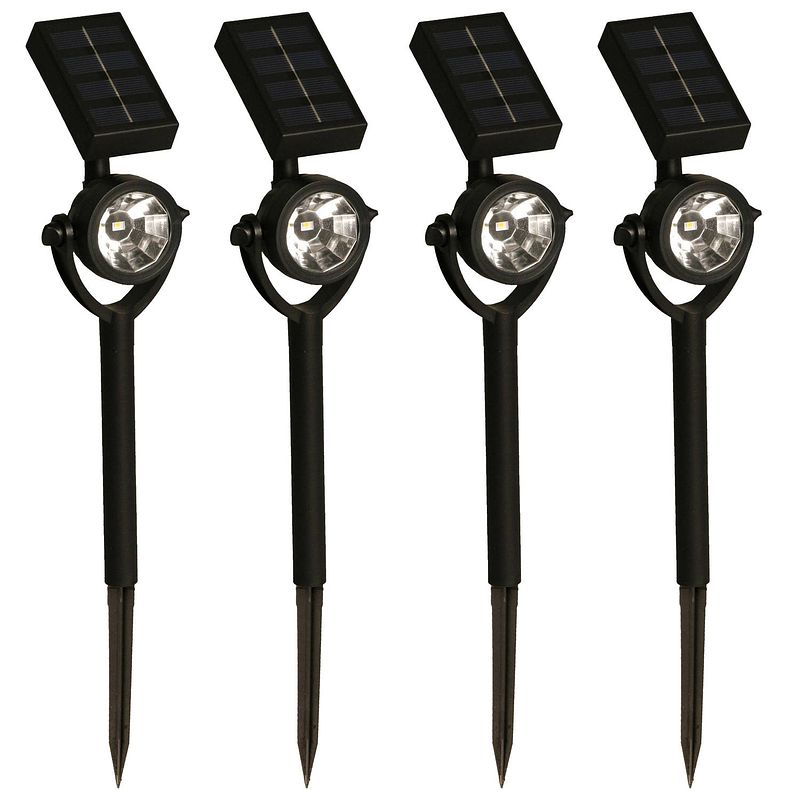 Foto van Solar tuinlamp/spotlamp - 4x - zwart - led softtone effect - oplaadbaar - l8 x b5,5 x h35 cm - fakkels