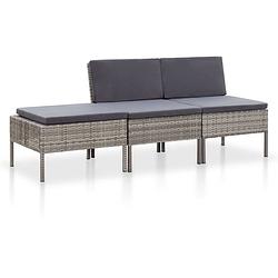 Foto van Vidaxl 3-delige loungeset met kussens poly rattan grijs