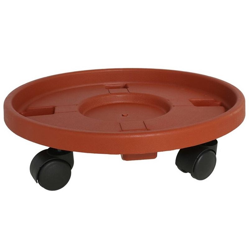 Foto van Kunststof planten trolley/multiroller rond bruin 39 cm - planten onderzetter