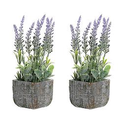 Foto van Items lavendel bloemen kunstplant in bloempot - 2x - paarse bloemen - 9 x 26 cm - bloemstukje - kunstplanten