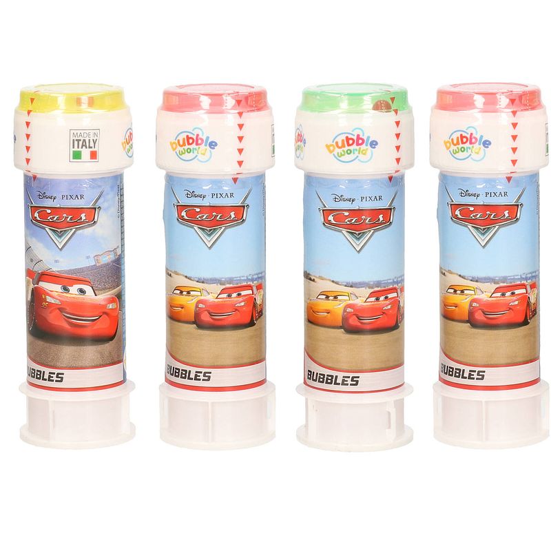 Foto van 4x disney cars bellenblaas flesjes met bal spelletje in dop 60 ml voor kinderen - bellenblaas