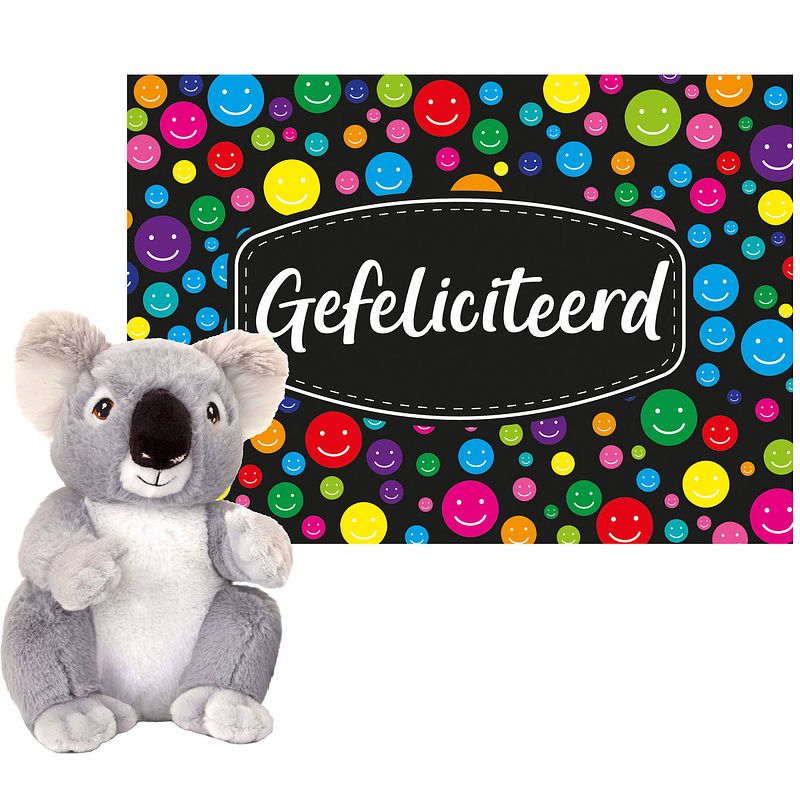 Foto van Keel toys - cadeaukaart gefeliciteerd met knuffeldier koala 26 cm - knuffeldier