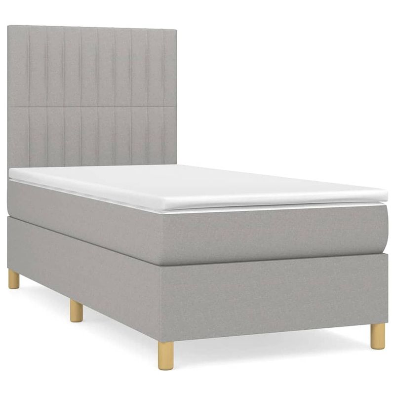 Foto van The living store boxspringbed - pocketvering matras - middelharde ondersteuning - lichtgrijs - 203 x 90 x 118/128 cm -