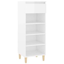 Foto van The living store schoenenkast - compact - hout - 40 x 36 x 105 cm - hoogglans wit