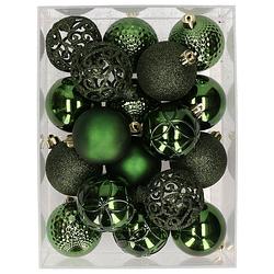 Foto van 37x stuks kunststof kerstballen donkergroen 6 cm glans/mat/glitter mix - kerstbal