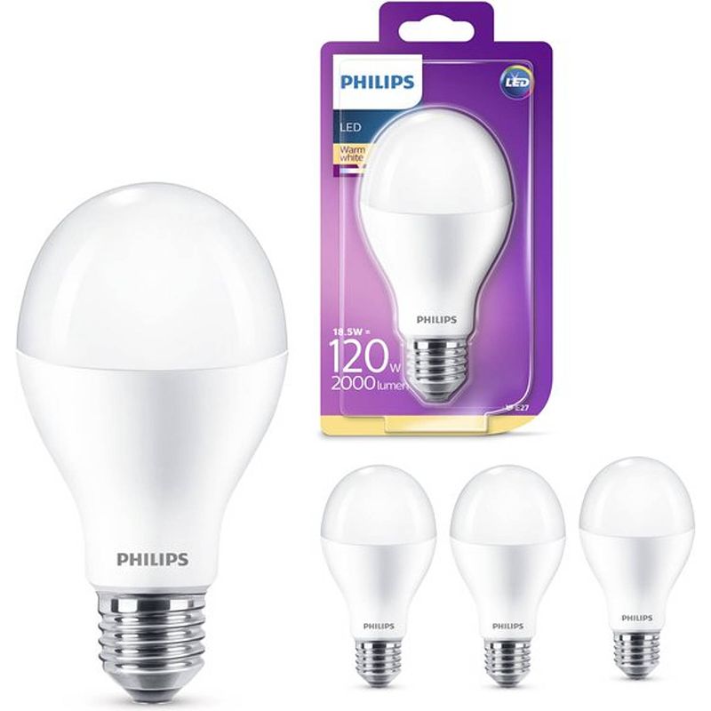 Foto van Philips corepro led lamp e27 - warm wit licht - mat - 18.5w vervangt 120w - 2000 lumen - 4 lampen