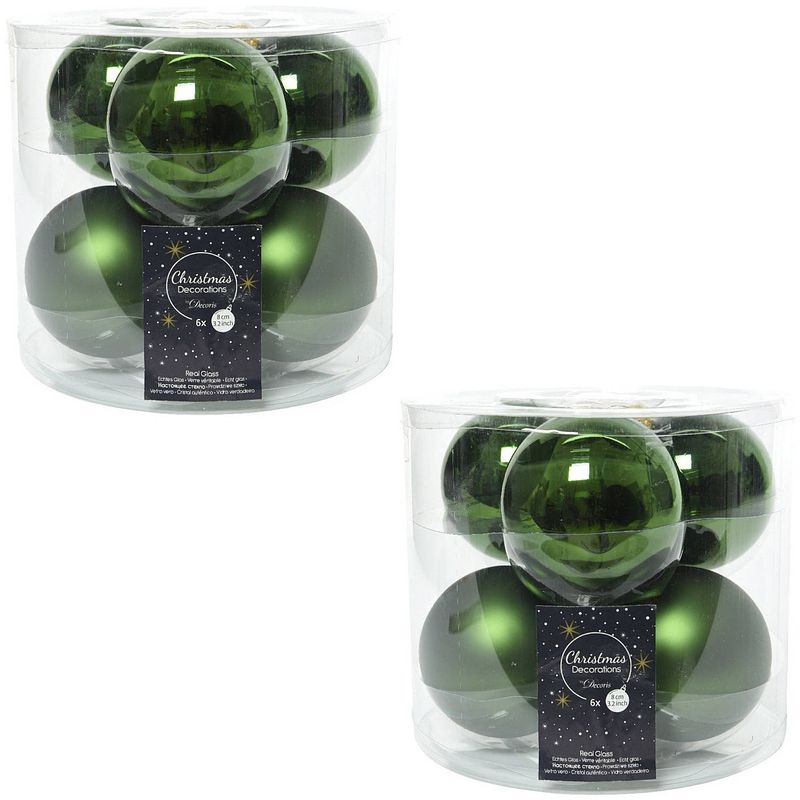 Foto van Kerstboomversiering donkergroene kerstballen van glas 8 cm 12x stuks - kerstbal