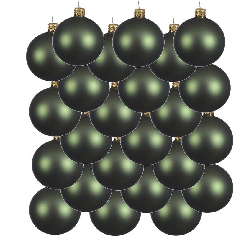 Foto van 24x glazen kerstballen mat donkergroen 8 cm kerstboom versiering/decoratie - kerstbal