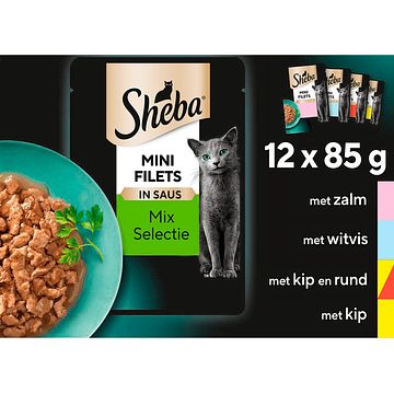 Foto van Sheba mini filets maaltijdzakjes mix selectie in saus kattenvoer 12 x 85g bij jumbo