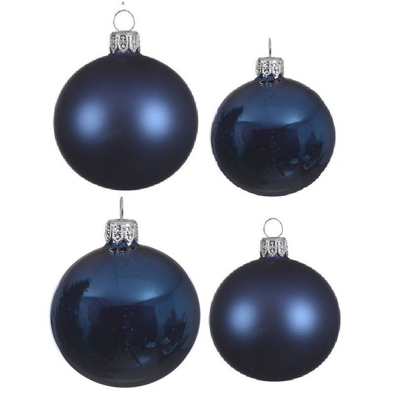 Foto van Glazen kerstballen pakket donkerblauw glans/mat 38x stuks 4 en 6 cm - kerstbal