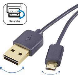 Foto van Renkforce usb-kabel usb 2.0 usb-a stekker, usb-micro-b stekker 1.00 m zwart stekker past op beide manieren, vergulde steekcontacten rf-4139064