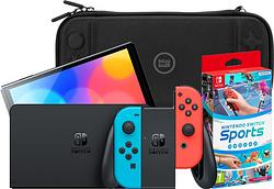 Foto van Nintendo switch oled blauw/rood + nintendo switch sports + bluebuilt travel case