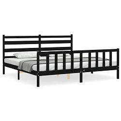 Foto van The living store bedframe massief grenenhout - bed 206 x 205.5 x 100 cm - zwart