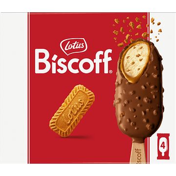 Foto van Lotus biscoff speculoos melkchocolade ijs stick 4 stuks bij jumbo