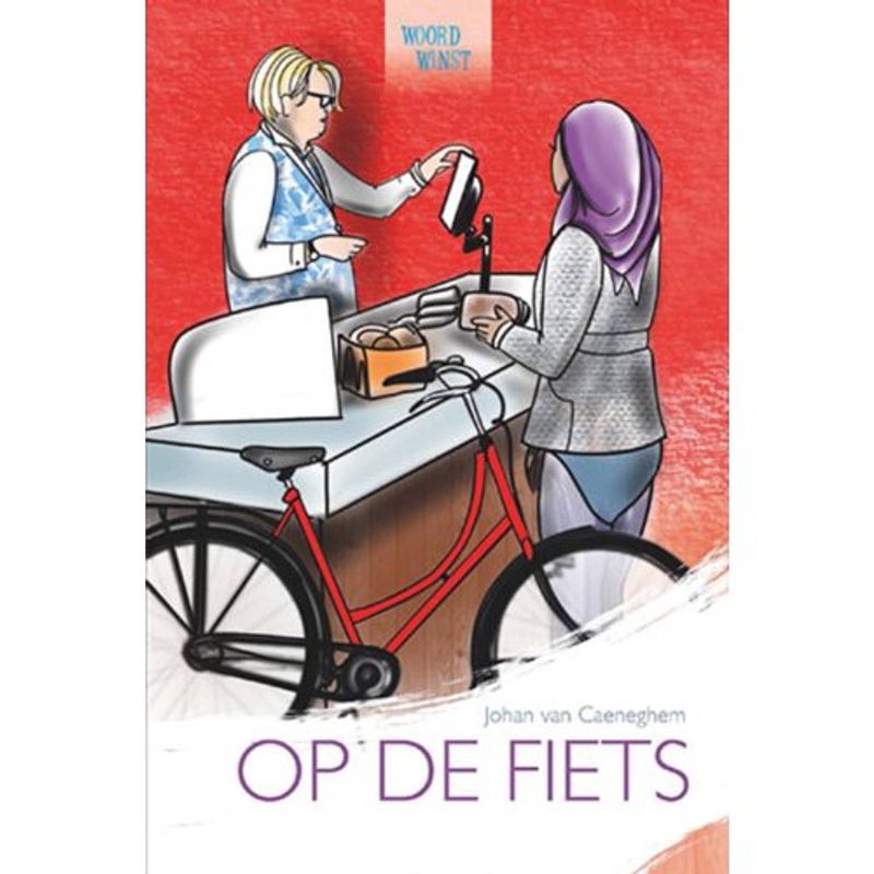 Foto van Op de fiets - woordwinst; lezend op weg naar a1